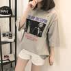 VIVAHEART Korean casual picture printing pattern loose white T-shirt female short sleeve tide VWTD174131 gray L