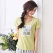 INMAN 2017 summer new text printing round neck T-shirt women short-sleeved loose coat grass mustard green XL 1872022101