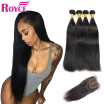 Peruvian Virgin Hair Straight 3 Bundles With Closure Human Hair Straight Extensions Weave Peruvian Straight Human Hair withClosure