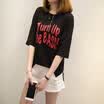 VIVAHEART Korean casual loose letter print T-shirt round neck short sleeve jacket female VWTD174142 black S