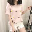 VIVAHEART Korean casual fashion smiley print T-shirt round neck short sleeve jacket female VWTD174133 pink S