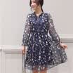 Longyue Women&39s Print Dress Slim Slim Chiffon Skirt LWQZ173406 Blue L