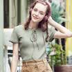 Yixiang Liying 2017 summer new Korean fashion straps simple color simple casual pit knitted T-shirt shirt 970321216 green M
