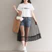 City Plus CITYPLUS Art Fan Print T-shirt Splicing Net Yarn Evening Dress Female CWQZ174458 White L