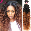 Sassy Girl Hair Ombre Brazilian Kinky Curly Weave Human Hair 1Bundles T1b30 Tone Ombre Human Hair Extensions Doubt Weft
