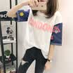 VIVAHEART fashion embroidery cowboy stitching short-sleeved T-shirt female loose half-sleeved coat tide VWTD174234 black L
