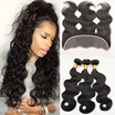 Peruvian Virgin Hair With Closure Body Wave With Lace Frontal 8A Virgin Hair Lace Frontal Closure With Bundles Human Hair Weave