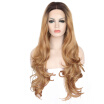 Anogol Long Body Wave Brown Ombre Dark Roots Glueless Peruca Laco Sintetico Natural Hair Wigs Synthetic Lace Front Wig