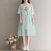 City Plus CITYPLUS Arts & Crafts Relaxed Round Shaped Print Short Sleeve T-Shirt Splicing Net Yarn Dresses Female CWQZ174457 Light Blue M