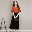 Markentsee 2017 Women&39s Summer Korean version of the large size V-neck hood sleeve shirt fashion wide leg pants two sets of women zx1752629 picture color M