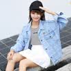 JOY OF JOY Korean Back Pattern Letter Sticker Design Jeans Jacket JWWT178134 Blue L