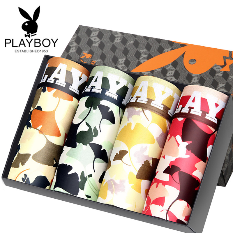 Playboy Mens underwear ice silk mesh summer 4 gift box flat angle underwear male senior pants b