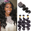 3 Bundles Brazillian Body Wave With Closure Grade 8A Unprocessed Virgin Hair With Closure YYONG Company Bundles With Closure