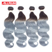 Allrun Brazilian Virgin Hair Dark Root 1bGrey Hair Weave 4 PCS Ombre Brazilian Hair Bundles 7A Brazilian Body Wave Human Hair