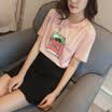 Long Yue Women loose loose casual short-sleeved round neck T-shirt college style fashion wild primer LWTD172202 pink L
