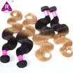 Ombre Dark Blonde Color Brazilian Remy Hair Weft 10inch-26inch T1B27 Human Hair Bundles Brazilian body wave hair extensions 400g