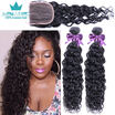 8A Brazilian Virgin Hair Bundles with Closure Water Wave 3 Bundles With Free Part Closure Wet And Wavy Virgin Human Hair Weave