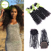 Peruvian Deep Wave Virgin Hair With Closure Curly Hair With Closure Peerless Kinky Weave Human Hair 3 Bundles With Lace Closures