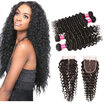 BHF hair Virgin Peruvian Hair With Closure Deep Curly Lace Middle Part 4 Bundles With Closure