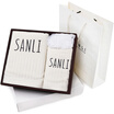 Sanli cotton embossed sample embroidered word towel bath towel gift sets of 3 gift bag dark blue