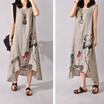 New fashion summer style cotton linen vintage printed women casual loose long dress Party Gown