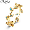 BAFFIN Bohemian Gold Plated Leaves Shaped Rings for Woman Simulated Kallaite Jewelry For Women Finger Rings