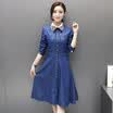 Fort Sheng 2017 new women fall POLO collar elastic waist single-breasted long-sleeved button tie pocket fashion dress yzXMYR9975 dark blue S