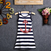 Fashion Kids Girls Sequins Anchor Navy Stripes Party Dress Maxi Sundress 3-8Y