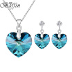 Blue Crystals Heart Jewelry Sets Pendant Necklaces Drop Earrings For Bridal Wedding Party Accessories