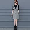 Fort Sheng 2017 new women autumn&winter temperament long-sleeved A word dress plaid strap suit skirt two-piece zx1783007 black&white grid M