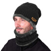 2pcs Men Winter Warm Knitted Hat Beanie Set Thicken Soft Fleece Lining Hat Cap with Circle Scarf Outdoor Hat