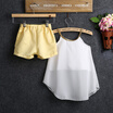 Hot 2PCS Kids Girls Chiffon Woven Straps Tops Shirt Hot Shorts Outfits 2-11Y PF