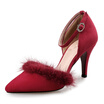Jiabaisi shoes Women pumps Fur Pointed Toe New Spring High Heels Multifunction strap Stiletto Dress Party Womens Shoes