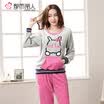 Urban beauty pajamas plus velvet cute cartoon ladies home service warm long sleeve suit flannel pajamas 1H7115 rose red L