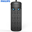 Philips PHILIPS lightning protection socket anti-surge power overload protection row eight hole full length 3 m dual-core wiring board child protection door row plug