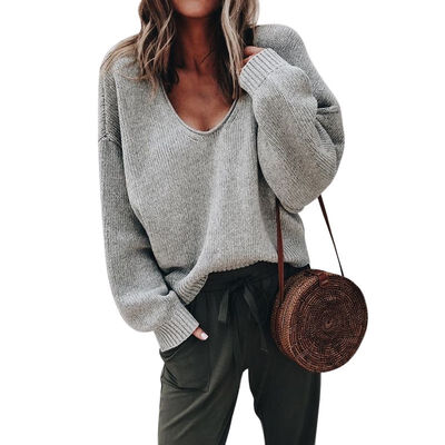 Women Casual Knitted V-Neck Loose Sweater Long Sleeve Pullovers Solid Color 2019 New Autumn Winter Fashion Womens Warm Tops
Women Casual Knitted V-Neck Loose Sweater Long Sleeve Pullovers Solid Color 2019 New Autumn Winter Fashion Womens Warm Tops