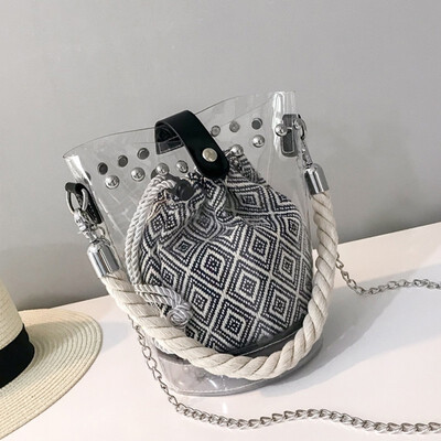 Fashion PVC Transparent Rivet Female Composite Bucket Bag Casual Handbags Crossbody Bags for Women bolsa feminina 2019 New
Fashion PVC Transparent Rivet Female Composite Bucket Bag Casual Handbags Crossbody Bags for Women bolsa feminina 2019 New