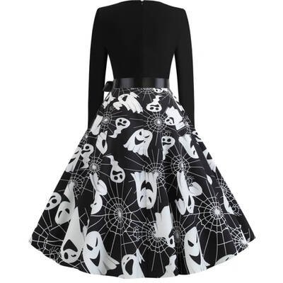 Halloween Print Long Sleeve Crew Neck Dress vestidos de verano High Waist Floral Skull Printed Skirt Vintage Dress
Halloween Print Long Sleeve Crew Neck Dress vestidos de verano High Waist Floral Skull Printed Skirt Vintage Dress