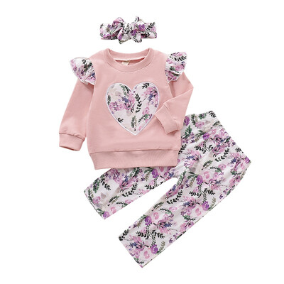 New Autumn Baby Girl clothes 3pcs Long Sleeve Heart Flower Print Sweatshirts Tops Trousers With Headband Outfits Kids Clothes
New Autumn Baby Girl clothes 3pcs Long Sleeve Heart Flower Print Sweatshirts Tops Trousers With Headband Outfits Kids Clothes