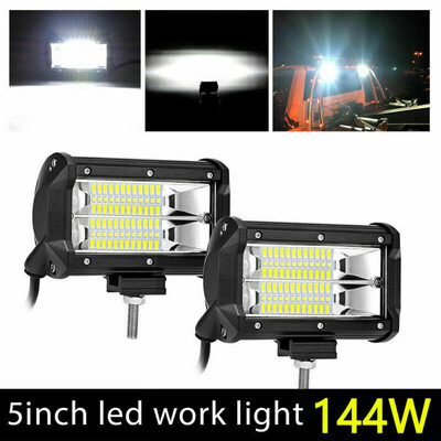 2PC 5 144W LED Work Light Bar Flood Spot Beam Offroad 4WD SUV Driving Fog Lamp