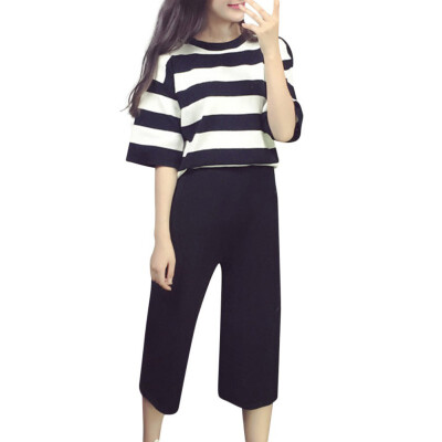 Summer Sets Of Women Fashion Casual Striped T-shirt Loose Nine Wide Leg Pants Tide
Summer Sets Of Women Fashion Casual Striped T-shirt Loose Nine Wide Leg Pants Tide