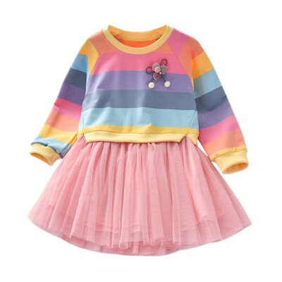 Autumn Casual Baby Girls Long Sleeve Rainbow Striped Pattern Patchwork Mesh Dress Kids Dresses
Autumn Casual Baby Girls Long Sleeve Rainbow Striped Pattern Patchwork Mesh Dress Kids Dresses