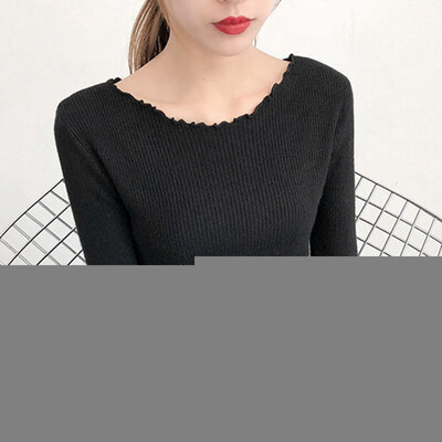 Lady Softy Durable Sweate Knitted o-neck Korean Slim Basic White Black Pullovers Autumn Long Sleeve Jumper Pull Femme