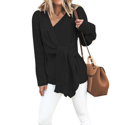 Womens V-neck Tie Long-sleeved Sweater Fashion Solid Color 2019 Autumn Winter Sweater
Womens V-neck Tie Long-sleeved Sweater Fashion Solid Color 2019 Autumn Winter Sweater