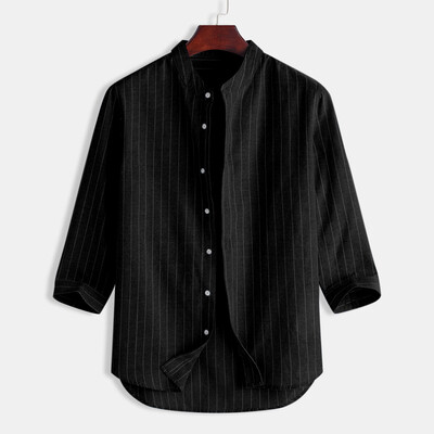 Toponeto Summer mens casual striped stand collar 7 points sleeve button cotton shirt Top
Toponeto Summer mens casual striped stand collar 7 points sleeve button cotton shirt Top