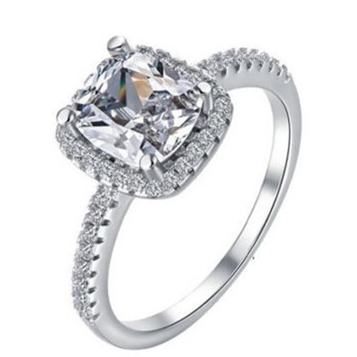 Women Engagement Wedding Ring Crystal Rhinestone White Gold Plated Jewelry Ring