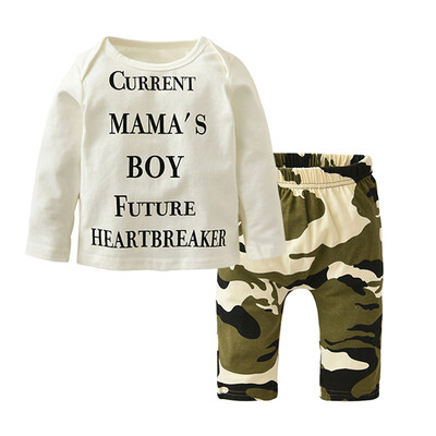 Spring Autumn Set Casual Baby Boy Letter Printing Long Sleeve Top And Camouflage Trousers Kids Two-piece Outfit Set
Spring Autumn Set Casual Baby Boy Letter Printing Long Sleeve Top And Camouflage Trousers Kids Two-piece Outfit Set