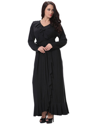 Sexy Women V Neck Long Sleeves Plus Size Dress Ruffles Irregular Hem Big Size Solid Maxi Dress Black
Sexy Women V Neck Long Sleeves Plus Size Dress Ruffles Irregular Hem Big Size Solid Maxi Dress Black