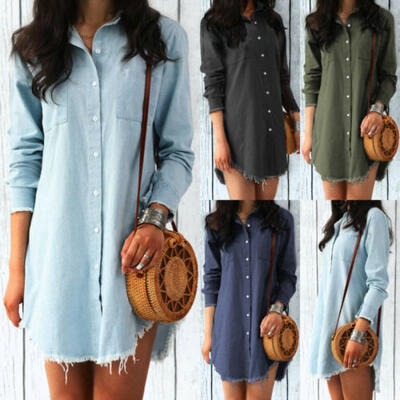 Fashion Women Jeans Denim Pocket Long Sleeve Loose T Shirt Slim Skirt Mini Dress
Fashion Women Jeans Denim Pocket Long Sleeve Loose T Shirt Slim Skirt Mini Dress