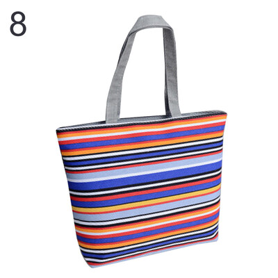 Elephant Striped Canvas Shopping Bag Women Large Capacity Tote Shoulder Handbag